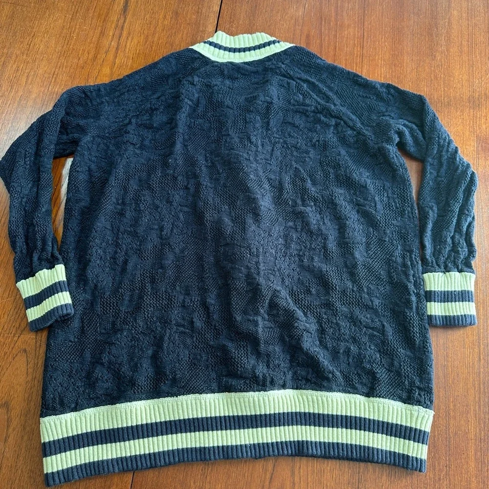Free People Blue Cream Full‎ Zip Size S Knit Cardigan Varsity Preppy Academia